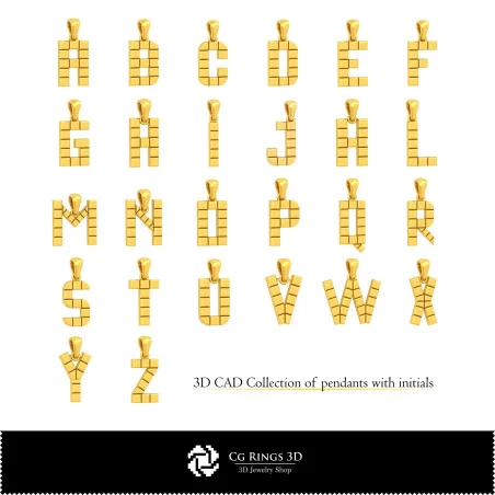 带字母首字母吊坠的3D CAD系列，家居、珠宝3D CAD、吊坠3D CAD、珠宝系列3D CAD、3D字母笔