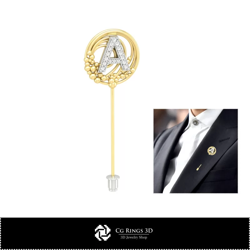 3D Brooch With Letter A Home, Jewelry 3D CAD, Brooches 3D CAD , 3D Brooch Stick Pin