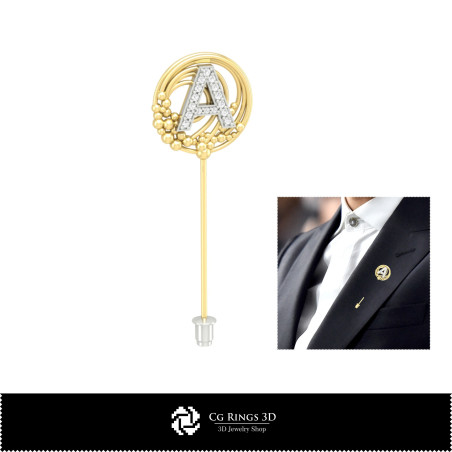 3D Brooch With Letter A Home,  Jewelry 3D CAD, Brooches 3D CAD , 3D Brooch Stick Pin