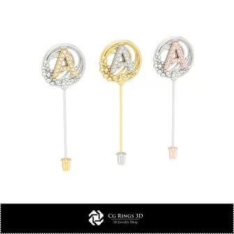Spilla 3D con Lettera A Casa, Gioielli CAD 3D, Spille CAD 3D, Spilla a Bastoncino 3D