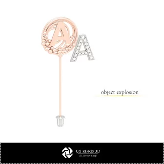 3D-Brosche mit Buchstabe A Home, Schmuck 3D-CAD, Broschen 3D-CAD, 3D-Broschenstecknadel