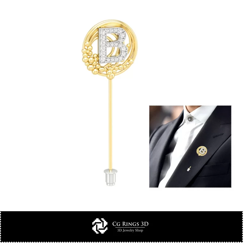 3D Brooch With Letter B Home, Jewelry 3D CAD, Brooches 3D CAD , 3D Brooch Stick Pin