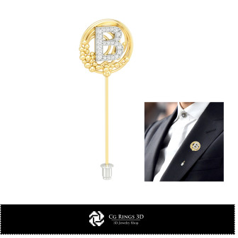 3D Brooch With Letter B Home,  Jewelry 3D CAD, Brooches 3D CAD , 3D Brooch Stick Pin