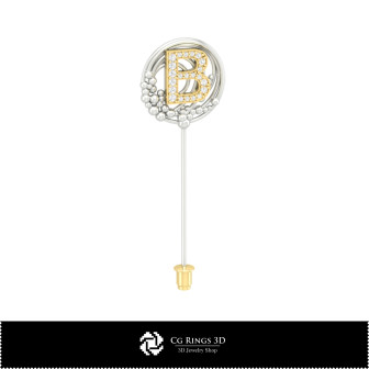 3D Brooch With Letter B Home,  Jewelry 3D CAD, Brooches 3D CAD , 3D Brooch Stick Pin