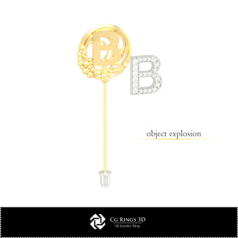 3D Brooch With Letter B Home,  Jewelry 3D CAD, Brooches 3D CAD , 3D Brooch Stick Pin