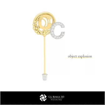3D-Brosche mit Buchstabe C für Zuhause, Schmuck 3D-CAD, Broschen 3D-CAD, 3D-Broschen-Stecknadel