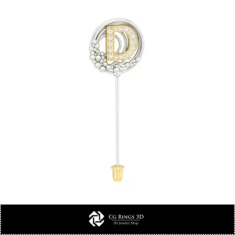 Broche 3D avec lettre D Maison, Bijoux CAO 3D, Broches CAO 3D, Broche épingle 3D