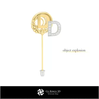 Brosa 3D cu litera D Home, bijuterii CAD 3D, broșe CAD 3D, brosa 3D tip pin