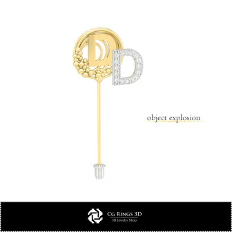Brosa 3D cu litera D Home, bijuterii CAD 3D, broșe CAD 3D, brosa 3D tip pin