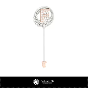 3D Brooch With Letter F Home, Jewelry 3D CAD, Brooches 3D CAD , 3D Brooch Stick Pin