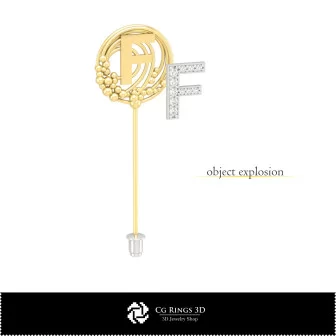Broche 3D avec lettre F Maison, Bijoux CAO 3D, Broches CAO 3D, Épingle-broche 3D