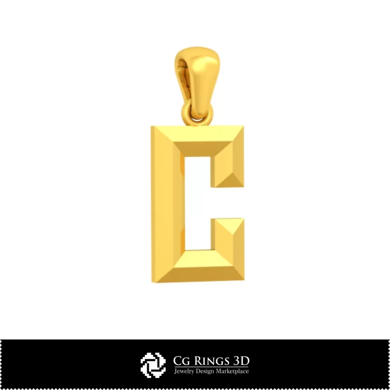 3D CAD Pendant With Letter C Home, Jewelry 3D CAD, Pendants 3D CAD , 3D Letter Pendants