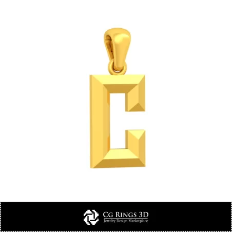 3D CAD Pendant With Letter C Home, Bijoux 3D CAO, Pendentifs 3D CAO, Pendentifs Lettre 3D