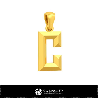 3D CAD Pendant With Letter C Home, Bijuterii 3D , Pandative 3D CAD, Pandativ cu Litere 3D 