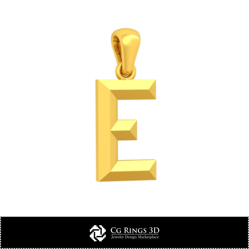 3D CAD Pendant With Letter E Home, Bijuterii 3D , Pandative 3D CAD, Pandativ cu Litere 3D 