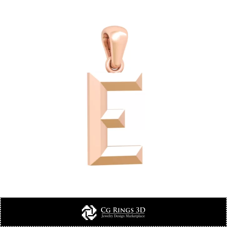 带字母 E 的 3D CAD 吊坠
