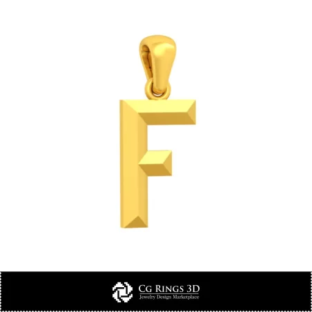 Pendentif 3D CAD avec lettre F Maison, Bijoux 3D CAD, Pendentifs 3D CAD, Pendentifs lettre 3D