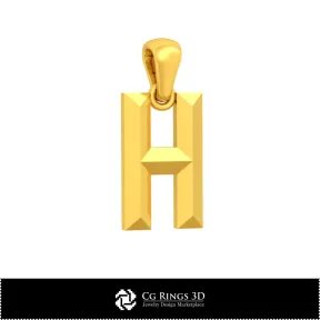 3D CAD Pendant With Letter H Home, Bijoux 3D CAO, Pendentifs 3D CAO, Pendentifs Lettre 3D