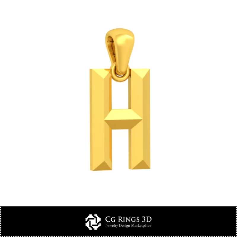 3D CAD Pendant With Letter H Home, Jewelry 3D CAD, Pendants 3D CAD , 3D Letter Pendants