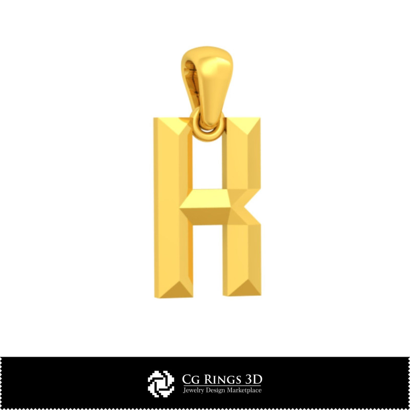 3D CAD Pendant With Letter K Home, Bijoux 3D CAO, Pendentifs 3D CAO, Pendentifs Lettre 3D