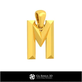 3D CAD Pendant With Letter M Home, Jewelry 3D CAD, Pendants 3D CAD , 3D Letter Pendants