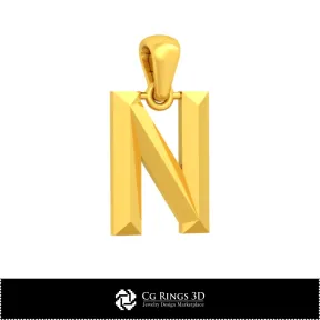 3D CAD Pendant With Letter N Home, Bijuterii 3D , Pandative 3D CAD, Pandativ cu Litere 3D 