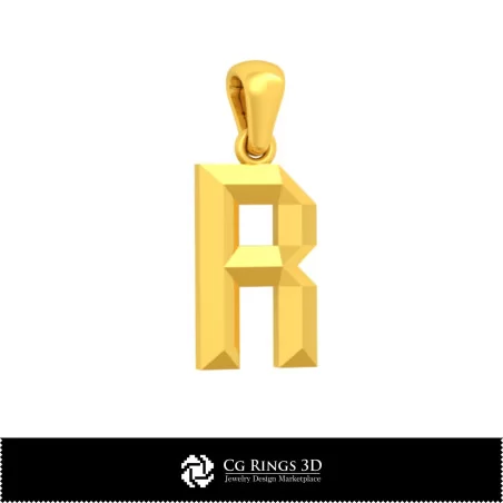 3D CAD Pendant With Letter R Home, Jewelry 3D CAD, Pendants 3D CAD , 3D Letter Pendants