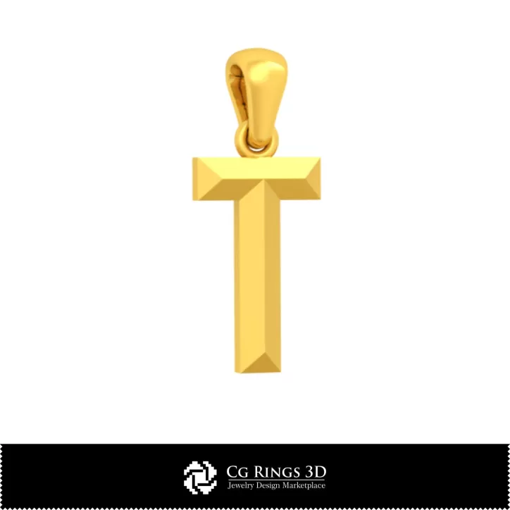 带字母 T 的 3D CAD 吊坠
