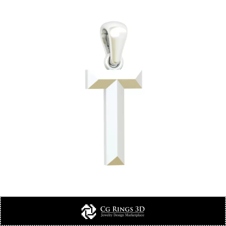 带字母 T 的 3D CAD 吊坠