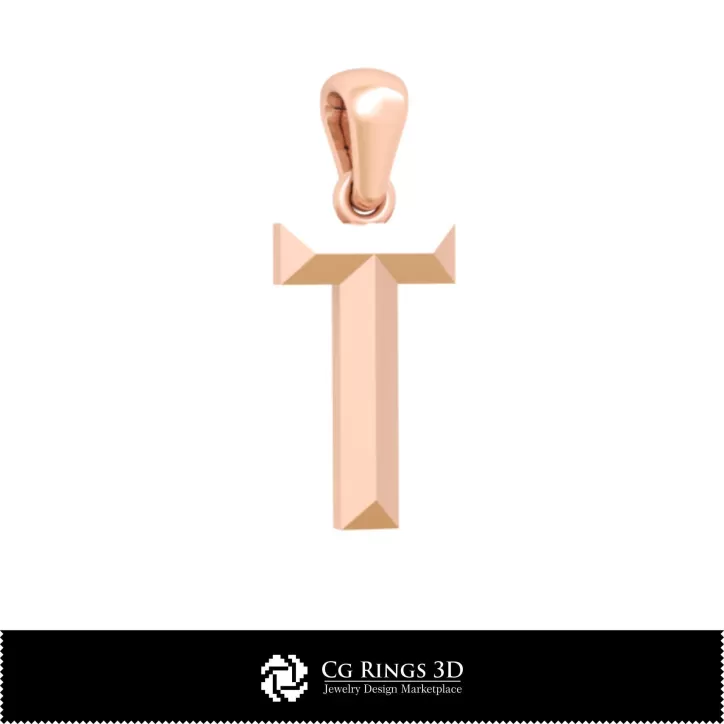 带字母 T 的 3D CAD 吊坠