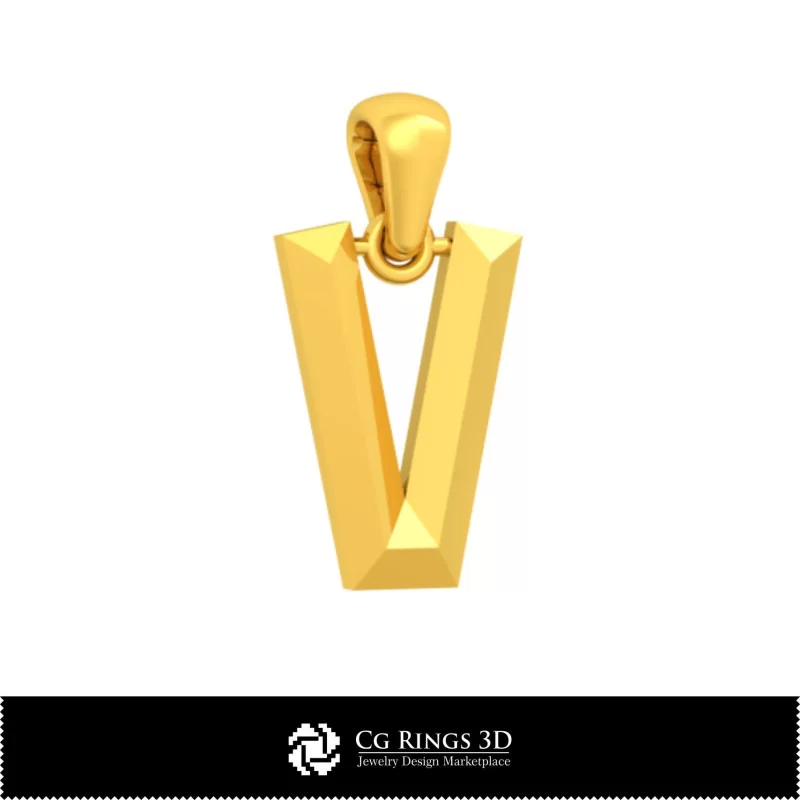 3D CAD Pendant With Letter V Home, Bijoux 3D CAO, Pendentifs 3D CAO, Pendentifs Lettre 3D