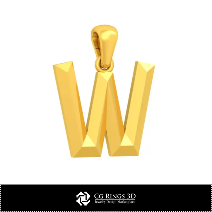 带字母 W 的 3D CAD 吊坠