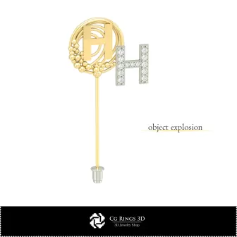 Brosă 3D cu litera H pentru casă, bijuterii CAD 3D, broșe CAD 3D, ace de broșă 3D