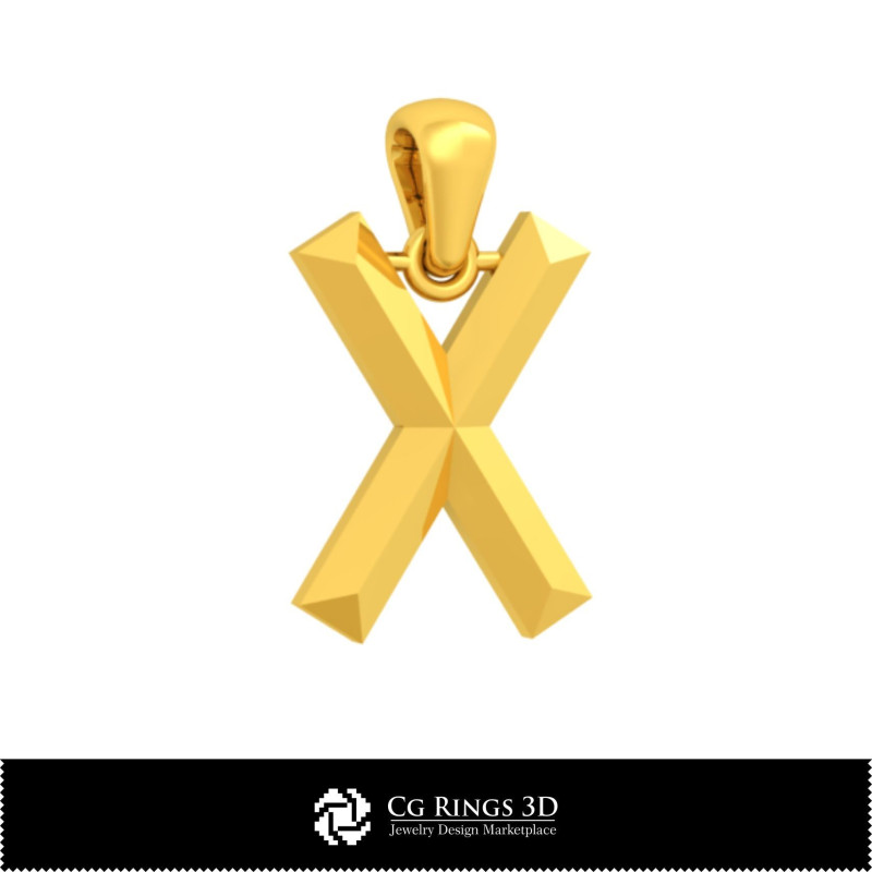 3D CAD Pendant With Letter X Home,  Jewelry 3D CAD, Pendants 3D CAD , 3D Letter Pendants