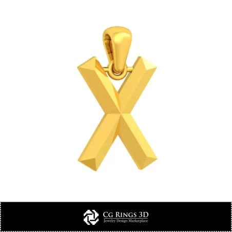 3D CAD Pendant With Letter X Home, Jewelry 3D CAD, Pendants 3D CAD , 3D Letter Pendants