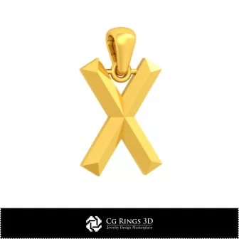 Pendentif 3D CAO Lettre X Maison, Joaillerie 3D CAO, Pendentifs 3D CAO, Pendentifs Lettre 3D