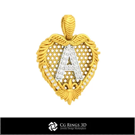 3D CAD Pendant With Letter A Home, Jewelry 3D CAD, Pendants 3D CAD , Vintage Jewelry 3D CAD , 3D Diamond Pendants, 3D Letter Pe