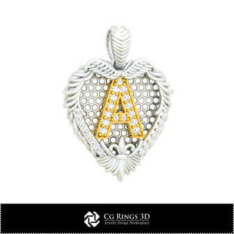 3D CAD Pendant With Letter A Home, Bijuterii 3D , Pandative 3D CAD, Bijuterii Vintage 3D CAD, Pandativ cu Diamante 3D , Pandativ