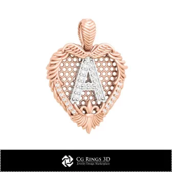 3D CAD Pendant With Letter A Home, Bijuterii 3D , Pandative 3D CAD, Bijuterii Vintage 3D CAD, Pandativ cu Diamante 3D , Pandativ