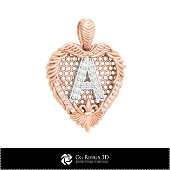 3D CAD Pendant With Letter A Home,  Jewelry 3D CAD, Pendants 3D CAD , Vintage Jewelry 3D CAD , 3D Diamond Pendants, 3D Letter Pe