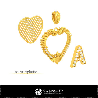 3D CAD Pendant With Letter A Home,  Jewelry 3D CAD, Pendants 3D CAD , Vintage Jewelry 3D CAD , 3D Diamond Pendants, 3D Letter Pe