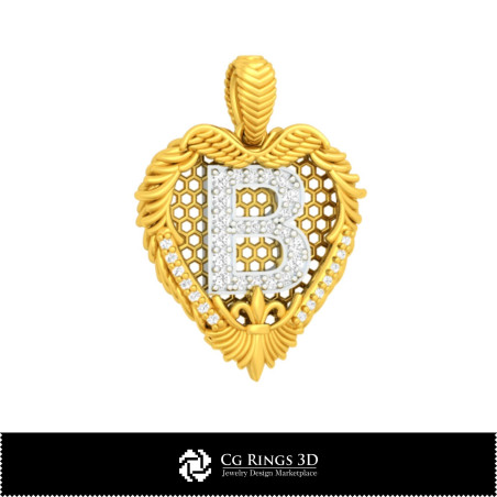 3D CAD Pendant With Letter B Home,  Jewelry 3D CAD, Pendants 3D CAD , Vintage Jewelry 3D CAD , 3D Victorian Jewelry, 3D Art-Nouv