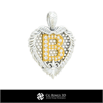 3D CAD Pendant With Letter B Home,  Jewelry 3D CAD, Pendants 3D CAD , Vintage Jewelry 3D CAD , 3D Victorian Jewelry, 3D Art-Nouv
