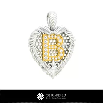 Pendentif 3D CAO avec lettre B Maison, Bijoux 3D CAO, Pendentifs 3D CAO, Bijoux vintage 3D CAO, Bijoux victoriens 3D, Art