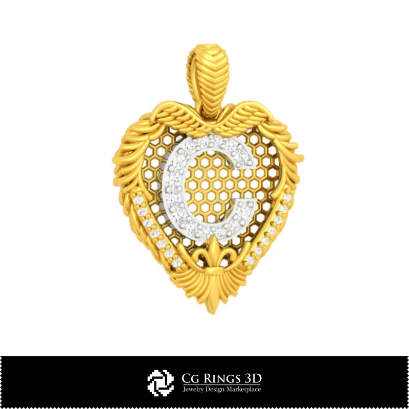 3D CAD Pendant With Letter C Home, Bijoux 3D CAO, Pendentifs 3D CAO, Bijoux Vintage 3D CAO, Pendentifs Diamant 3D, Pendentifs Le