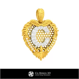 3D-CAD-Anhänger mit Buchstabe C Home, Schmuck 3D-CAD, Anhänger 3D-CAD, Vintage-Schmuck 3D-CAD, 3D-Diamantanhänger, 3D-Buchstabe
