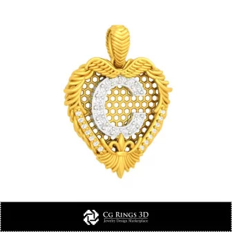 3D CAD Pendant With Letter C Home, Bijuterii 3D , Pandative 3D CAD, Bijuterii Vintage 3D CAD, Pandativ cu Diamante 3D , Pandativ