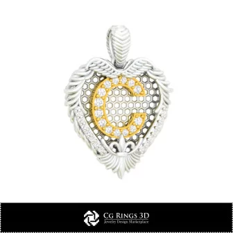 Pendentif 3D CAO avec lettre C Maison, Bijoux 3D CAO, Pendentifs 3D CAO, Bijoux vintage 3D CAO, Pendentifs diamants 3D, Lettre