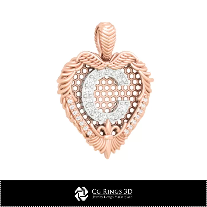 带字母C的3D CAD 吊坠