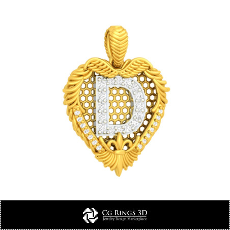 3D CAD Pendant With Letter D Home,  Jewelry 3D CAD, Pendants 3D CAD , Vintage Jewelry 3D CAD , 3D Diamond Pendants, 3D Letter Pe